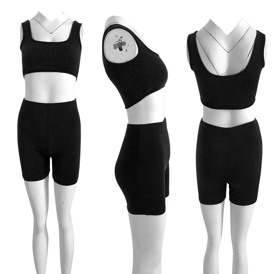 Two Piece Crop Top Biker Shorts Set