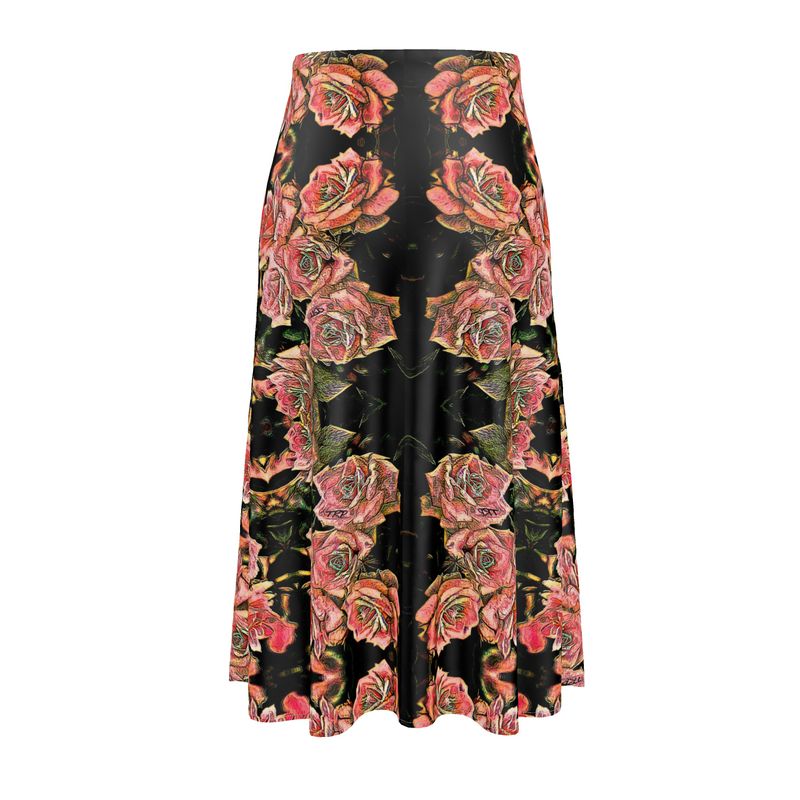 Floral Embosses: Roses 06-01 Designer A-line Pleated Midi Skirt