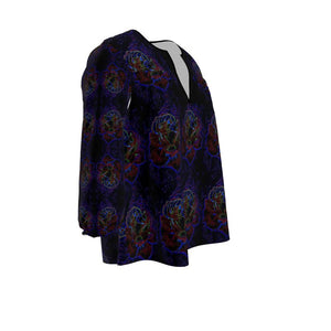 Estampados florales: Roses 01 Blusa tipo túnica con cuello de muesca y manga 3/4 de diseñador estampada 