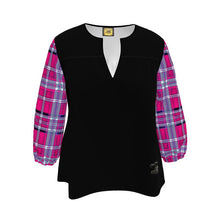 Load image into Gallery viewer, TRP Twisted Patterns 06: Digital Plaid 01-04A Designer 3/4 Sleeve Notch Neck Tunic Blouse