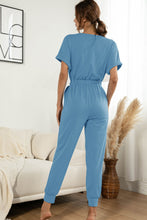 Load image into Gallery viewer, Surplice Neck Short Sleeve Tie Front Jumpsuit