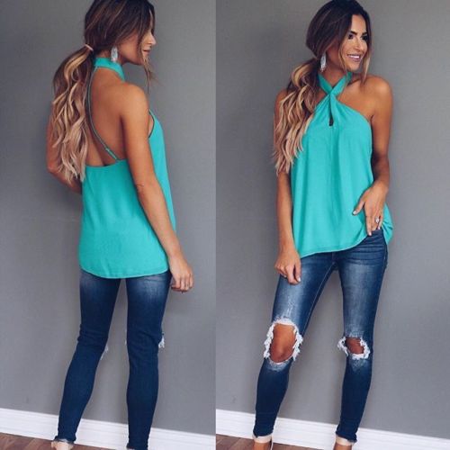 Sleeveless Casual Halter Vest Top