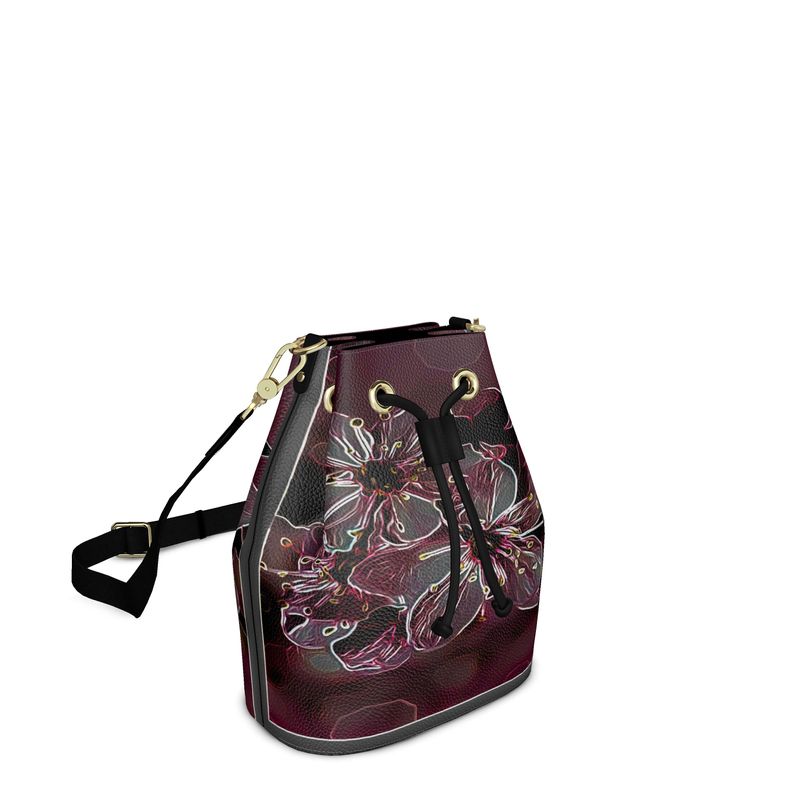 Floral Embosses: Pictorial Cherry Blossoms 01-04 Designer Bucket Bag (Grab/Shoulder Strap)