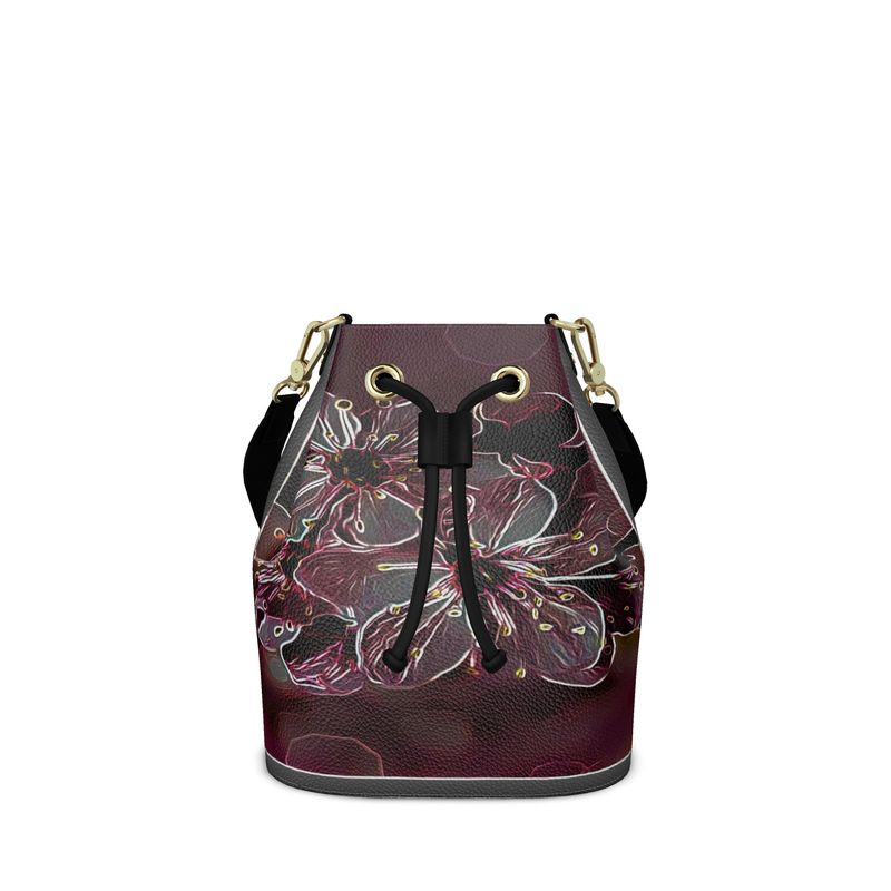 Floral Embosses: Pictorial Cherry Blossoms 01-04 Designer Bucket Bag (Grab/Shoulder Strap)