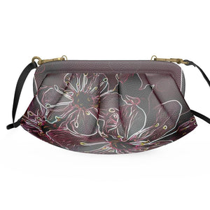 Floral Embosses: Pictorial Cherry Blossoms 01-04 Designer Pleated Leather Soft Frame Crossbody Clutch Bag