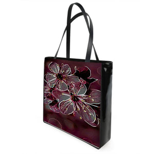 Relieve floral: Flores de cerezo pictóricas 01-04 Bolso shopper de lona de diseñador con correas de cuero 