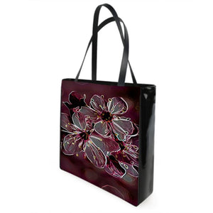 Relieve floral: Flores de cerezo pictóricas 01-04 Bolso shopper de lona de diseñador con correas de cuero 