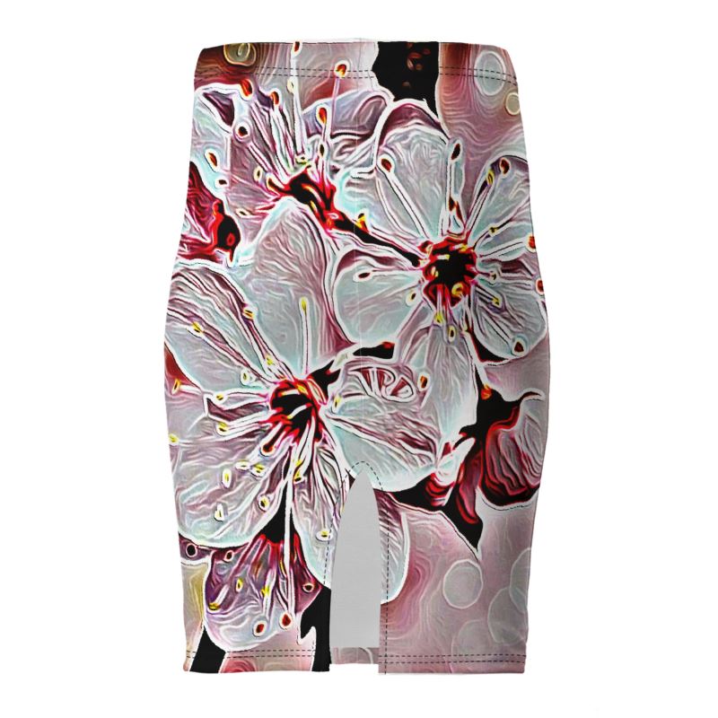 Estampados florales: flores de cerezo pictóricas 01-03 Minifalda lápiz de diseñador 