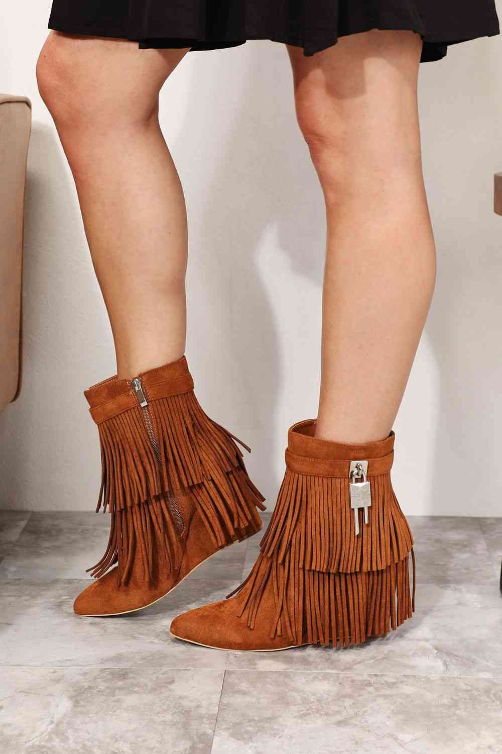 Legend Tassel Wedge Heel Chelsea Boots (Ochre Color)