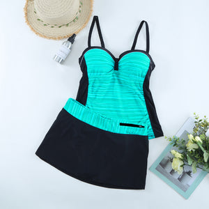 Two Piece Steel Ring Skirt Swimsuit (4 colors)