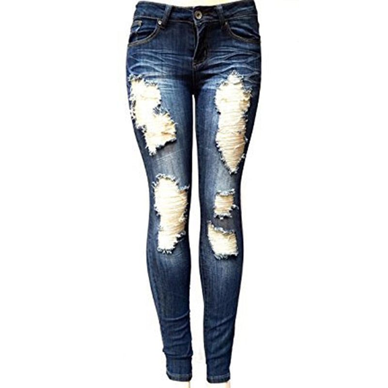 Mid Rise Skinny Ripped Baggar Jeans (Light/Dark Blue)