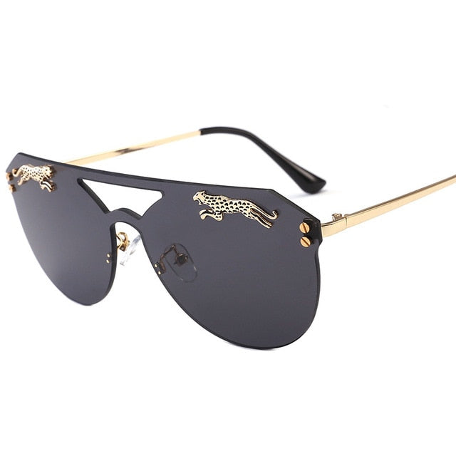 Rimless Oversized Cateye Leopard Decor Sunglasses