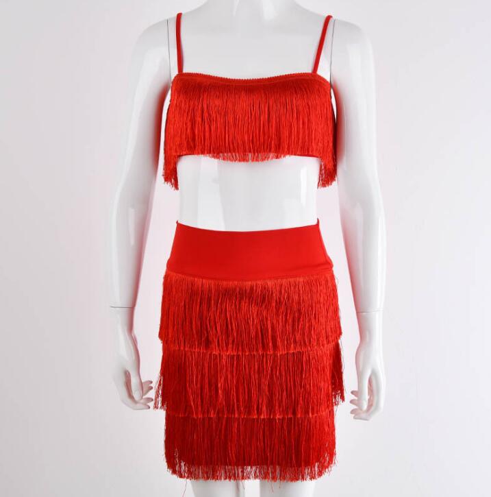 Two Piece Tassel Bandage Cropped Cami Top Mini Skirt Set