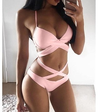 Push-Up Bandage Halter Low Waist Brazillian Bikini Swimsuit