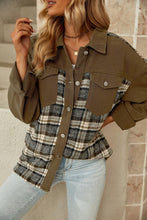 Load image into Gallery viewer, Olive Color Patchwork Plaid Rayon Shacket