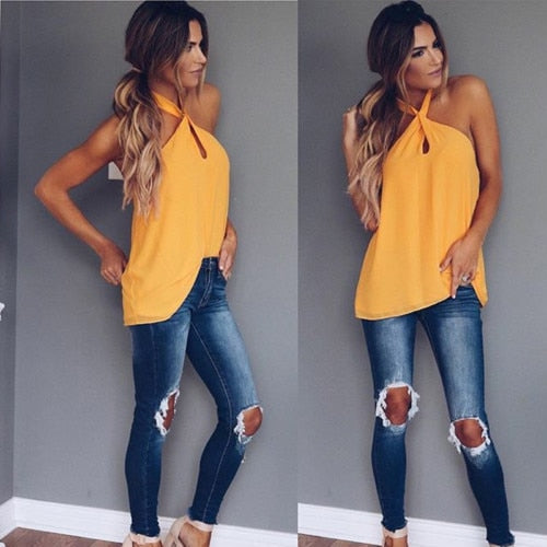 Sleeveless Casual Halter Vest Top