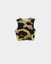 Cargar imagen en el visor de la galería, Camiseta corta sin mangas con parte delantera torcida de diseñador 01 con estampado de leopardo de TRP 