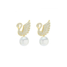 Load image into Gallery viewer, S925 Silver Needle Zircon Inlay Bric Swan Pearl Stud Earrings