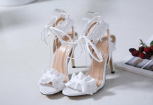 Load image into Gallery viewer, Cross Bandage Ruffled High Heel Lace Up Sandals