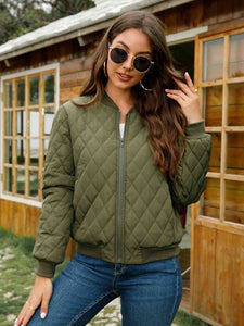 Matcha Green Color Full Zip Stand Collar Raglan Sleeve Jacket for Women