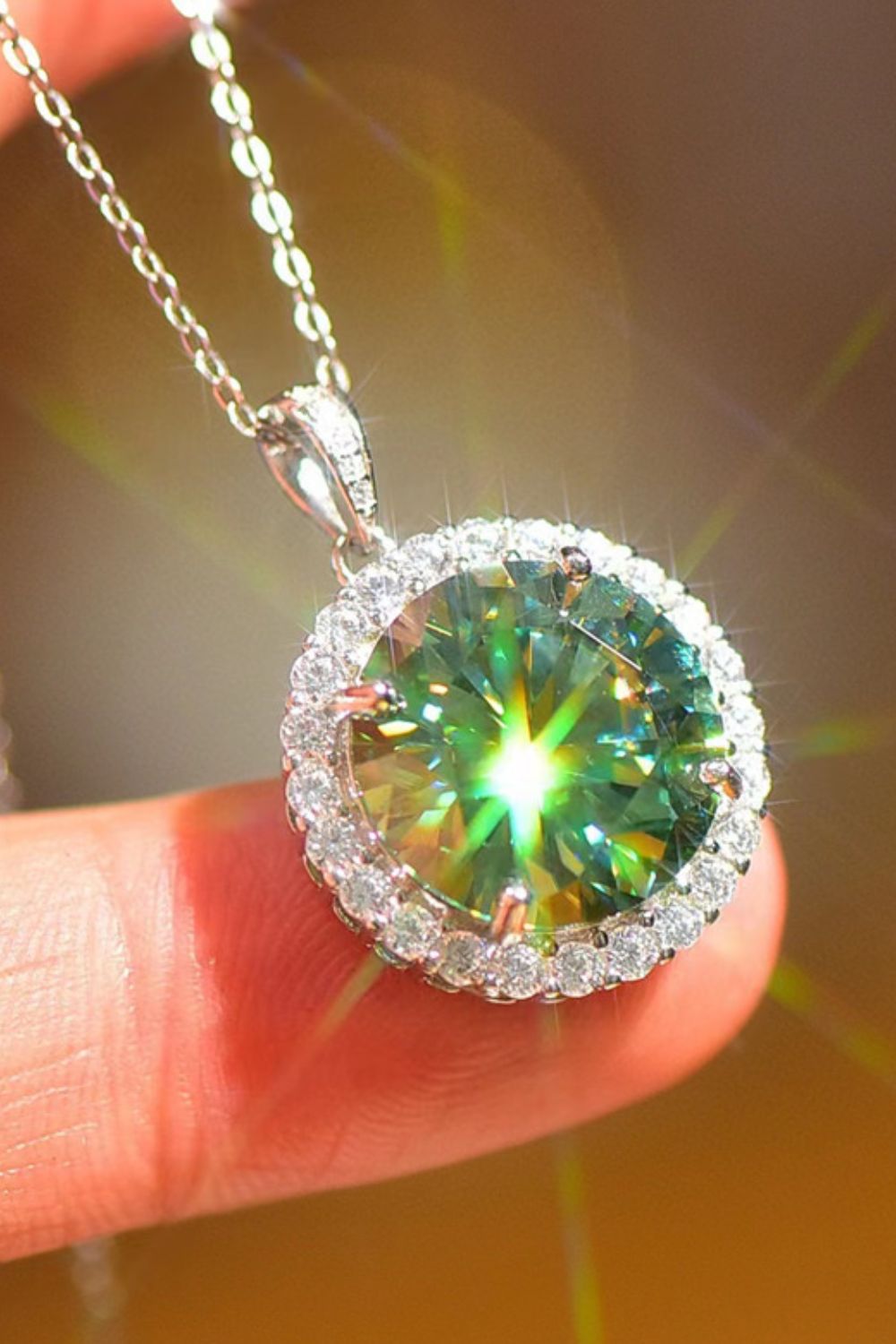 10 Carat Moissanite Platinum Plated Emerald Gemstone Pendant Necklace