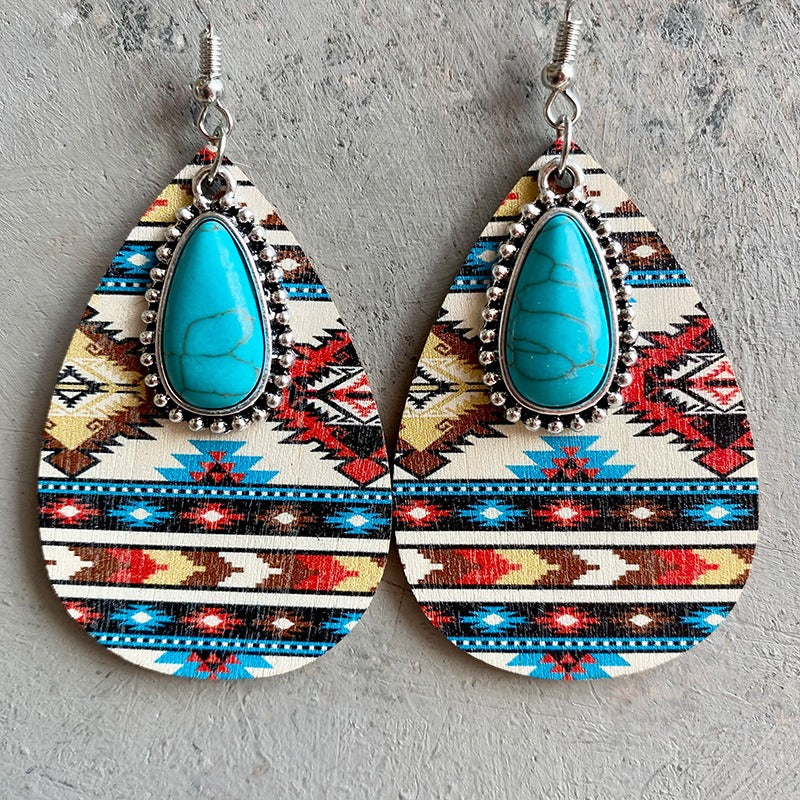 Turquoise Pendant Retro Ethnic Western Bohemian Fashion Earrings