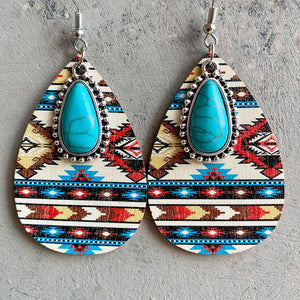 Pendientes de moda bohemios occidentales étnicos retro con colgante de turquesa