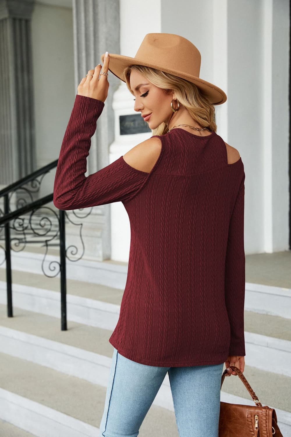 Open Shoulder Long Sleeve Blouse (7 colors)