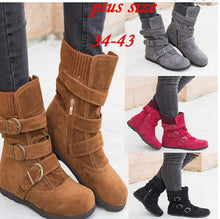 Load image into Gallery viewer, Ladies Flock Narrow Band Buckled Calf Round Toe Zipper Snow Boots
