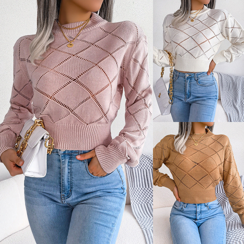 Hollow Plaid Waist Knit Sweater