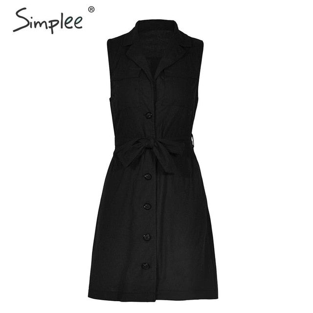 Sleeveless V-Neck Bow Tie Belted Blazer Dress