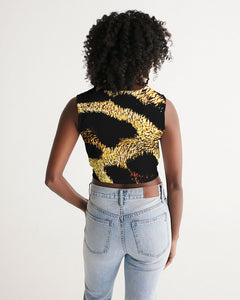 Camiseta corta sin mangas con parte delantera torcida de diseñador 01 con estampado de leopardo de TRP 