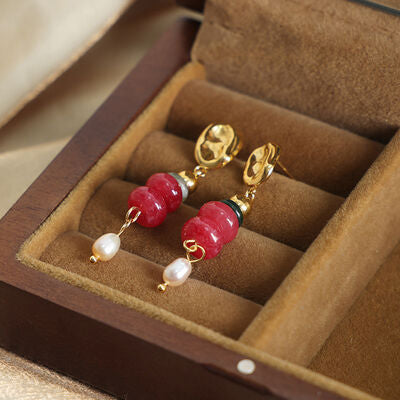 Natural Stone Freshwater Pearl Dangle Earrings