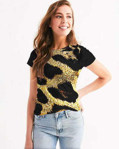 Primal Elegance: Golden Leopard Abstract T-shirt