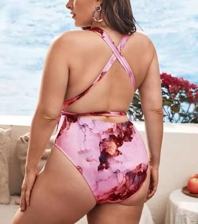 One Piece Tie Dye Print Plus Size Swimsuit