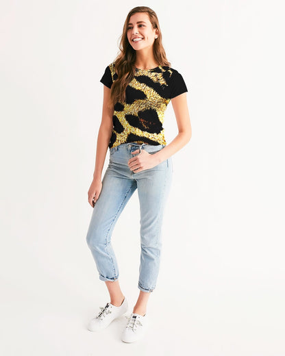 Primal Elegance: Golden Leopard Abstract T-shirt