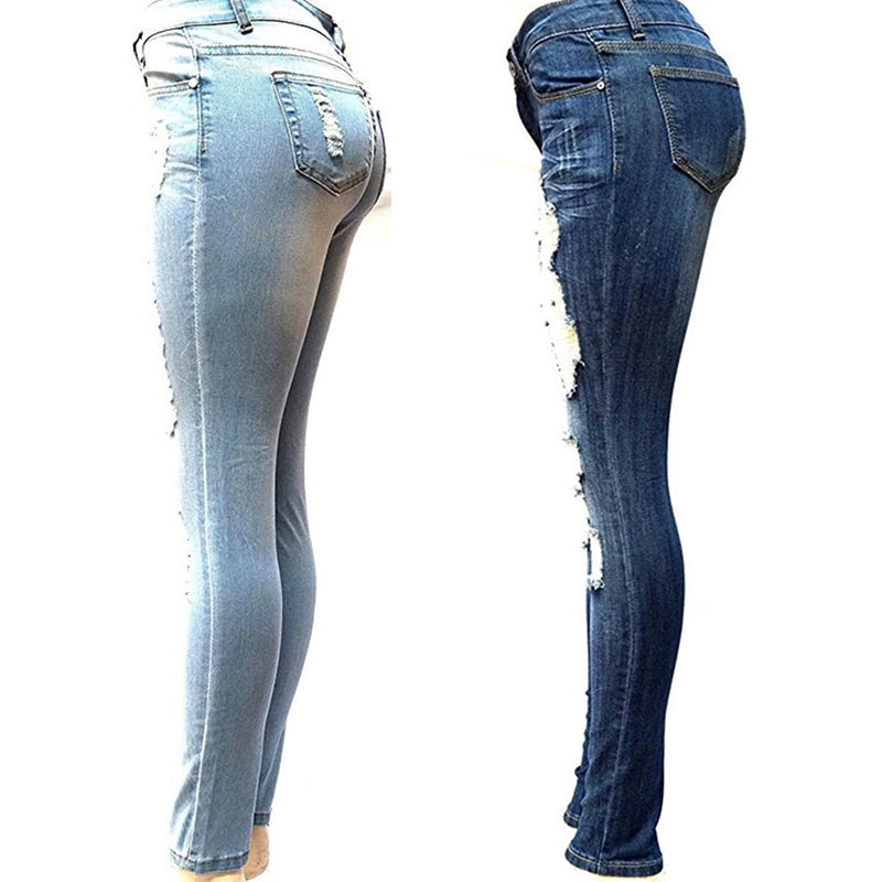 Mid Rise Skinny Ripped Baggar Jeans (Light/Dark Blue)