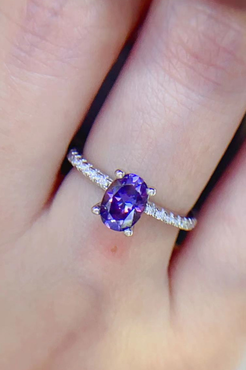 Purple 1 Carat Moissanite 4-Prong Ring