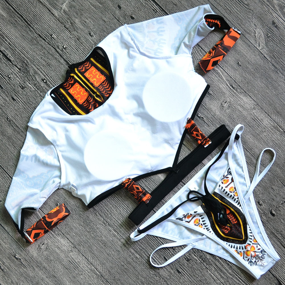 Dashiki Short Sleeve Thong Swimsuit