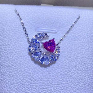 Heart and Moon 1 Carat Moissanite 925 Sterling Silver Gemstone Pendant Necklace
