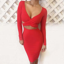 Load image into Gallery viewer, V-neck Long Sleeve Cut Out Bandage Bodycon Dress
