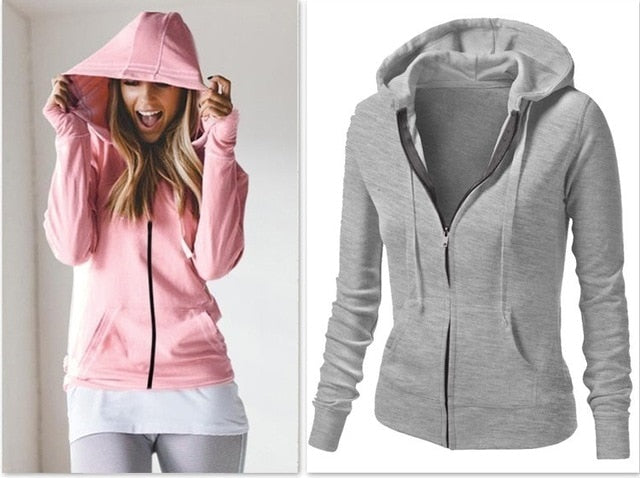 Ladies Solid Color Full Zip Hoodie (5 colors)