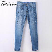 Load image into Gallery viewer, Pearl Detailed Denim Low Waist Skinny Jeans