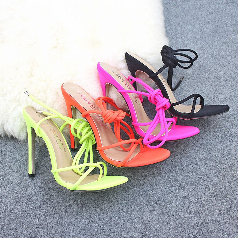 Ankle Strap 12cm Cross Tied PVC Stiletto Heels