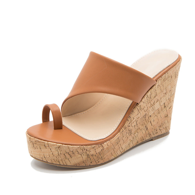 Leather Clip Toe Wedge Platform Sandals