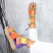 Load image into Gallery viewer, Hemp Lace Up Block Heel Gladiator Sandals