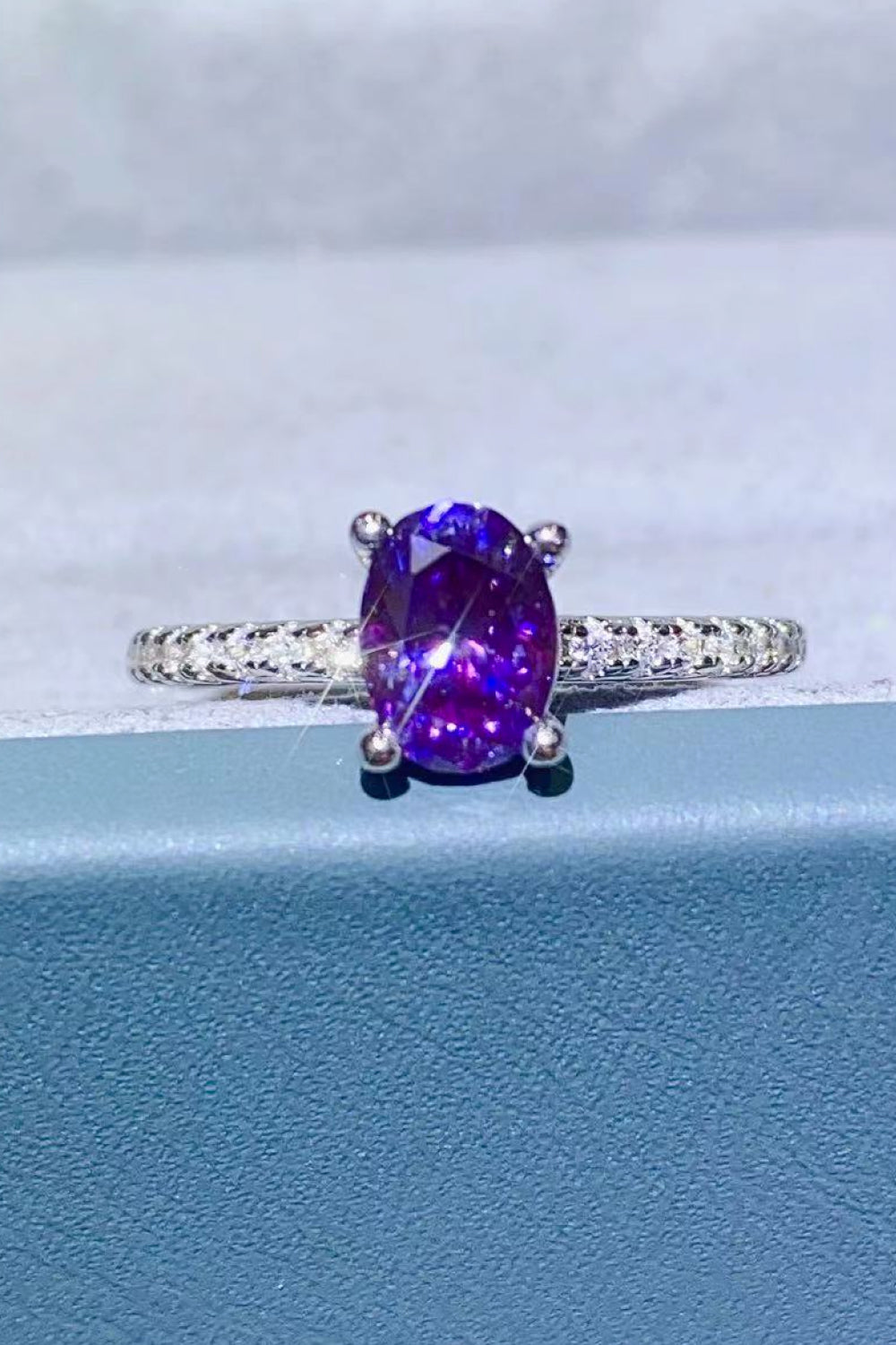 Purple 1 Carat Moissanite 4-Prong Ring