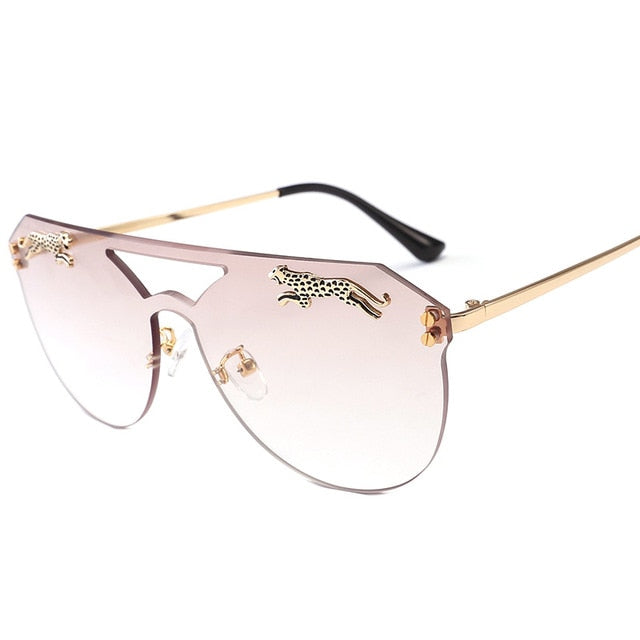 Rimless Oversized Cateye Leopard Decor Sunglasses