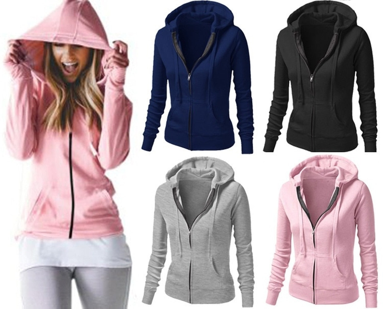 Ladies Solid Color Full Zip Hoodie (5 colors)