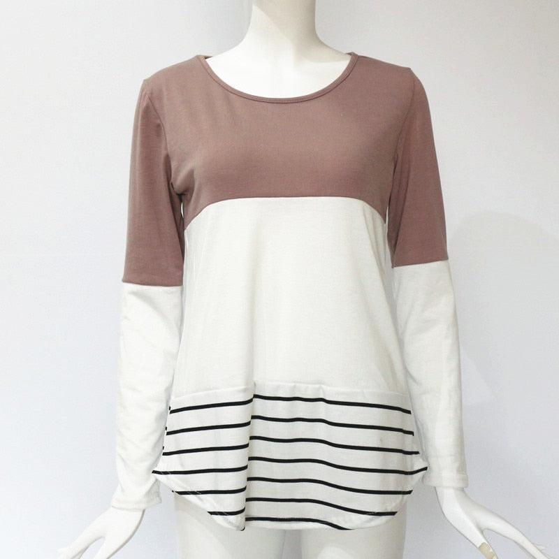 Back Lace Striped Long Sleeve Tunic Blouse (5 colors)